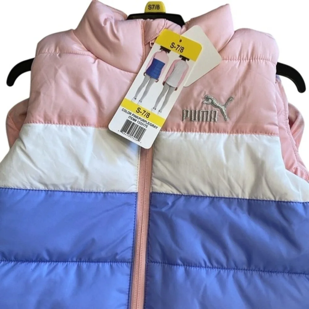 Puma Puffer Vest Shirt Legging Set Kids S 7/8 Pink Purple NEW 3-Piece Activewear - Picture 7 of 7